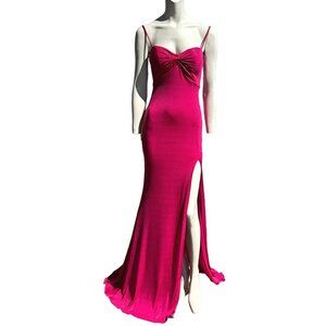 Jovani Shimmer Tassel Tie Open Back High Leg Slit Gown Pink Size 0 NWT